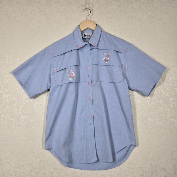 VTG Unique Accents Embroidered Shirt sz M* Blue Button Front Boho Cowgirl - Picture 15 of 15